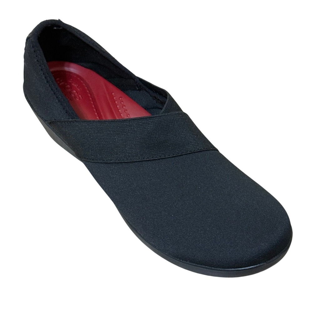 Crocs Women Busy Day Stretch Wedge 8 Black Slip On Comfort Office Minimalist